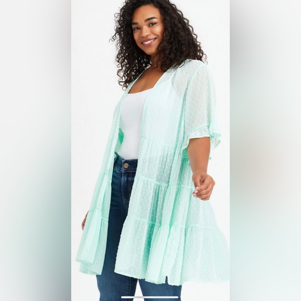 Clip Dot Ruffle Kimono 2x